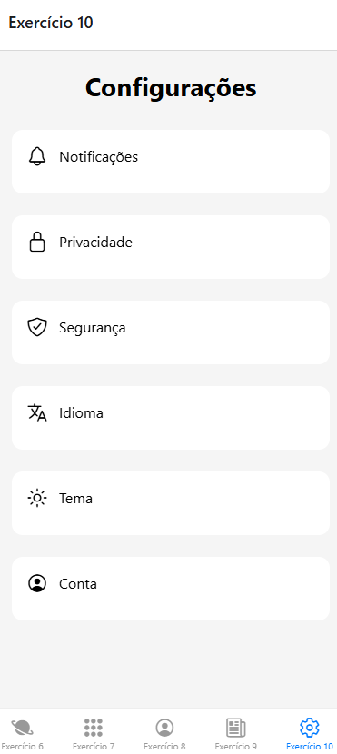 Imagem do projeto Tela de configurações